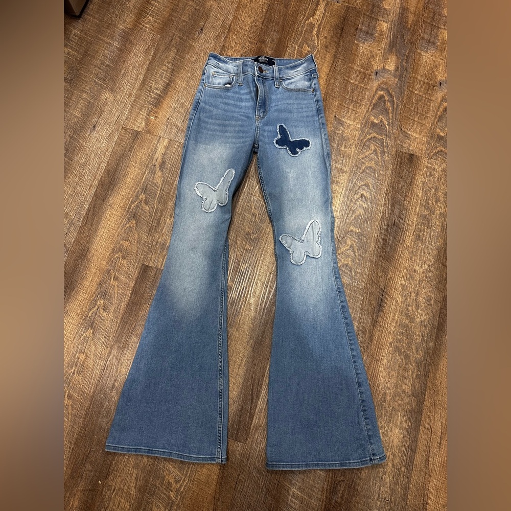 Hollister Butterfly High Rise Patch Flare Jeans